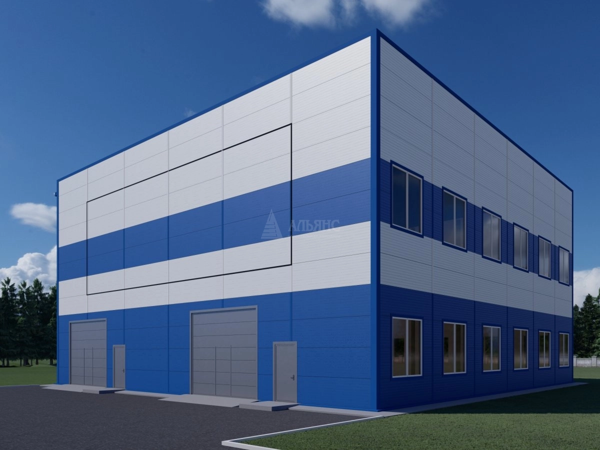 3D визуализация Здание склада с АБК из сэндвич-панелей - фото 2