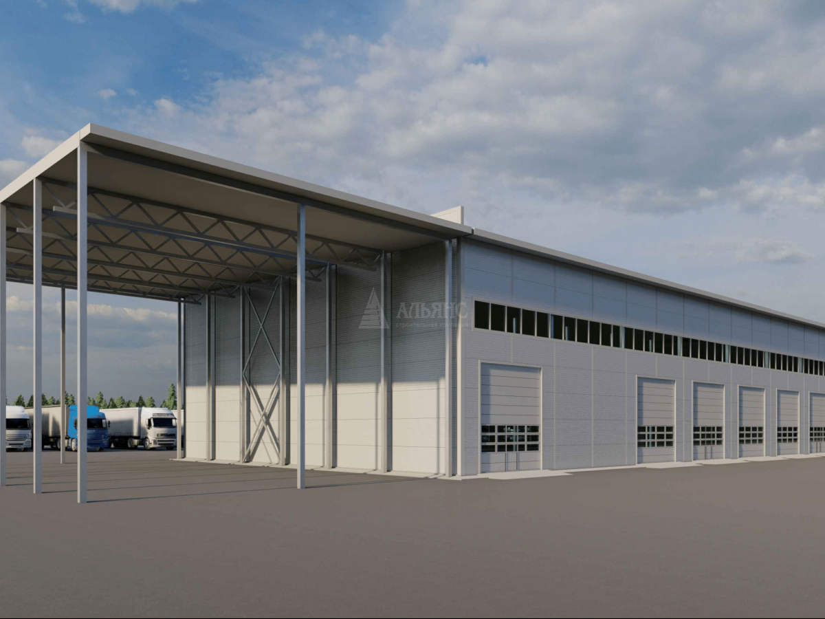 3D визуализация СТО с АБК с навесом  из сэндвич-панелей - фото 2